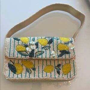 Viral TikTok Beaded Bag - Lemons - Cream with Green Stripe - NEW!